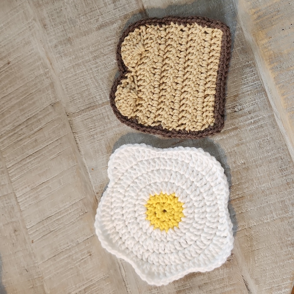 HANDMADE SET OF 2 EGG & TOAST ACRYLIC DRINK COASTERS